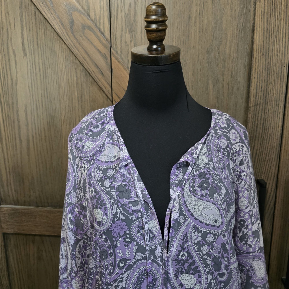 Nili Lotan Purple and White Relaxed Tie Front Blouse - Picture 2 of 5